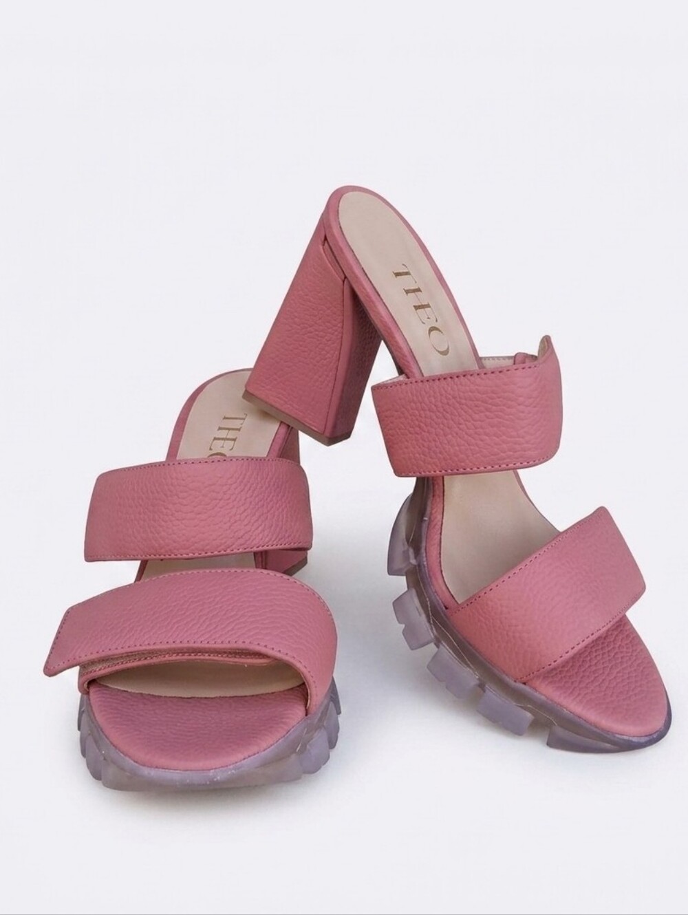 THEO Dusty Rose Chunky Platform Block Heel Slide Sandals Sz. 40/9 Barbie